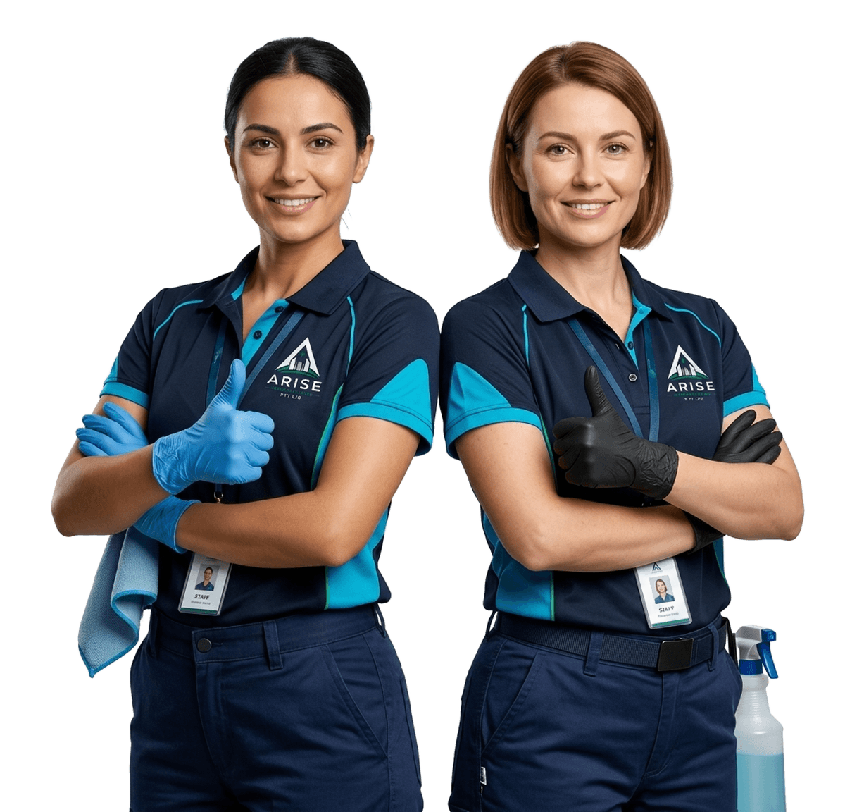 Two Arise Property Care cleaners giving a thumbs up
